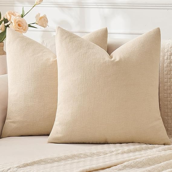 MIULEE Beige Chenille Couch Throw Pillow Covers, 18x18