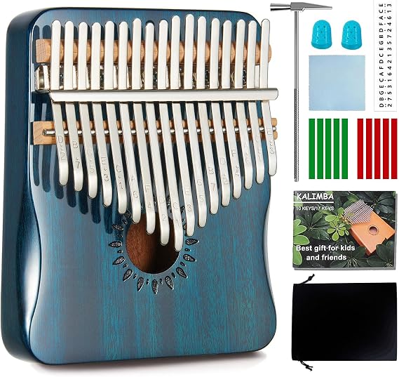 AARVI Kalimba Thumb Piano, Portable 17 Keys Mbira Finger Piano with Tune Hammer and Study Instruction, Musical Instrument Birthday Gift for Adult Beginners & Professionals (blue)