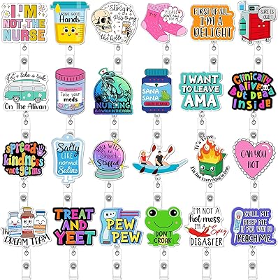 24 Pcs Funny Badge Reel Nurse Cute Retractable Name ID Clip Badge Holder for Doctor Student Medical Assistant Coworker Work Accessories Bulk GiftsMedical Style
