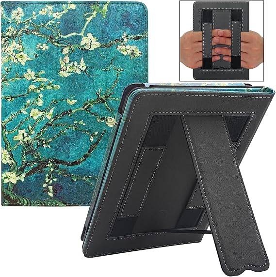 Stand Case for 6" Kindle Paperwhite (Fits 10th Generation 2018 and All Paperwhite Generations Prior to 2018) Cover with Auto Sleep/Wake/Double Hand Strap (Apricot Blossom)