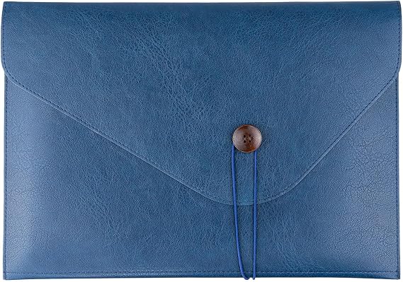Men PU Leather File Folder for Documents, Coworker Office Gifts Organizer File Document Folder with String Tie, Laptop Sleeve Notebook Case, A4 Envelopes Leather Filing Organizer for Men Women - Blue
