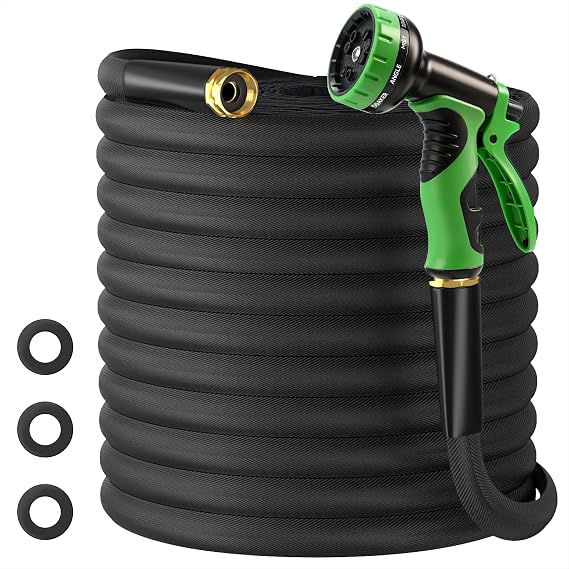 Garden Hose 100 FT, High-Pressure Water Hose with 10 Spray Nozzles | Lightweight, Portable, No-Kink, Flexible, for Outdoor, Lawn, Yard, Car, House,500 PSI Max, 3/4" GHT