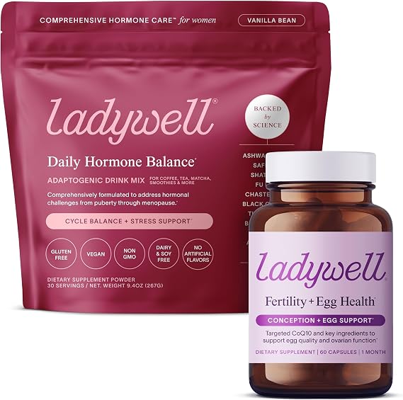 Ladywell Daily Balance Powder + Fertility & Egg Support Supplement | Womens Wellness & Reproductive Health Bundle | Cycle, Energy & Nutrient Support