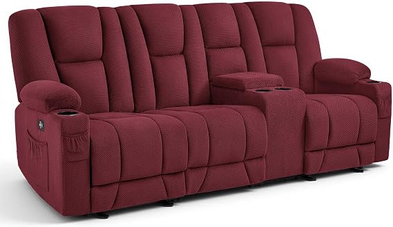 MCombo 92 in 3 Seater Reclining Sofa with Storage Console 6034M4 (Red) | 155 Zero Gravity, Power Recline, Dual Charging Ports, Cup Holders, FSC & OEKO Certified