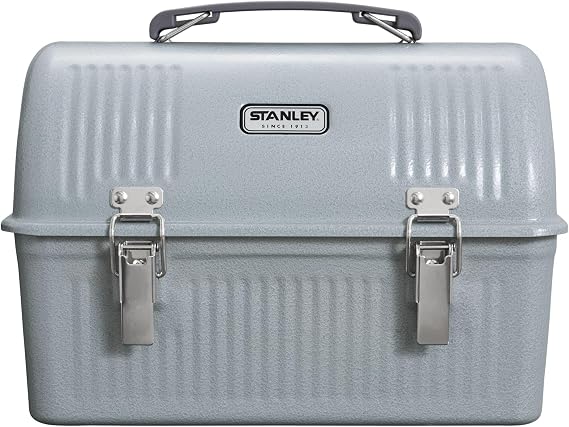 STANLEY Classic Lunch Box 10 qt | Vintage Metal Lunchbox | Durable Meal Container with Handle and Latch | Stores Food, Drinks, Thermos, Water Bottle | Hammertone Silver