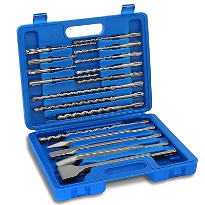 17PCS Rotary Hammer Drill Bits and Chisel Set, SDS Plus Carbide-Tipped Concrete Masonry Hole Tool Drill Bits and Chisels Set for Concrete, Stone, Brick, with Portable Storage Case