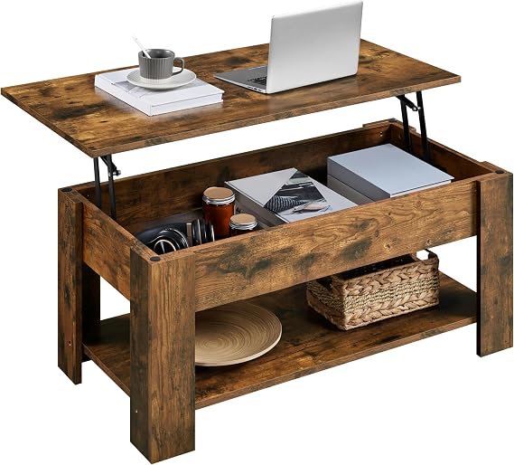 Yaheetech 38.6" Lift Top Coffee Table with Hidden Storage, Rustic Brown