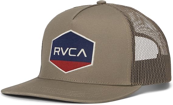 RVCA Commonwealth Curved Trucker Cap | Merrowed Edge Woven Patch | Structured 5 Panel Baseball Cap for Men