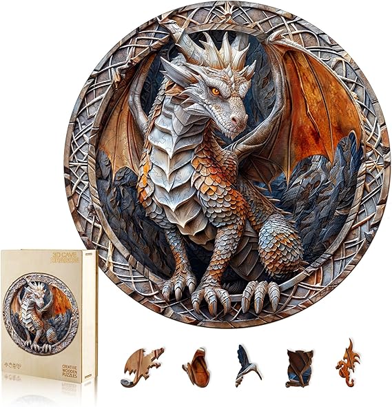 Wooden Puzzles for Adults, 8.5 * 8.5in Cave Dragon Wooden Jigsaw Puzzles