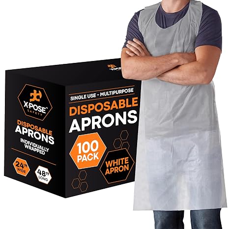 Xpose Safety Plastic Disposable Aprons for Cooking Individually Packaged Durable 1 Mil Waterproof Polyethylene 24" x 48"