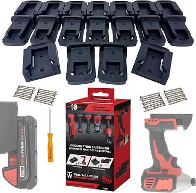 Tool Wrangler Organization for Milwaukee M18 Tools & Batteries - 18pc Combo 99 = 9 Milwaukee Tool Holder  9 Milwaukee Battery Holder | Made in N. America Screws Included | Strongest Tool Mount