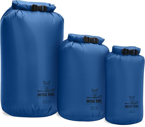 Wise Owl Outfitters Waterproof Dry Bag 3-Pack Lightweight & Airtight 5L/10L/20L Small & Large Dry Bags for Kayaking, Beach, Travel, Boating, Hiking