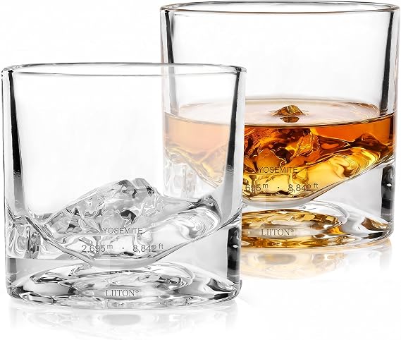LIITON Yosemite Old Fashioned Whiskey Glasses, Set of 2, Mens Gift
