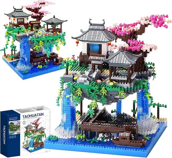 Cherry Blossom Bonsai Tree House Architecture Building Block Sets, 2705PCS Chinese Architecture Creative Micro DIY Bricks Model Toy, Sakura Tree House Building, Gift for Adults