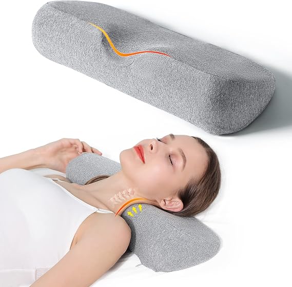 Cozyhealth Cervical Neck Pillows for Pain Relief Sleeping, High-Density Memory Foam Neck Bolster Pillow for Stiff Pain Relief, Neck Support Pillow Neck Roll Pillow for Bed Pillow (Light Grey)