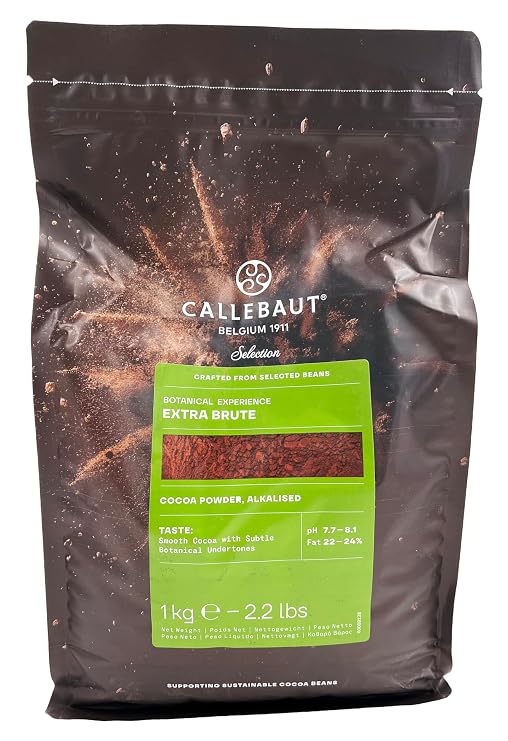 Callebaut Selection - Botanical Extra Brute Cocoa Powder 1kg Bag | 22-24% Fat; pH 7.7-8.1; Dairy-Free, Kosher Pareve, Halal