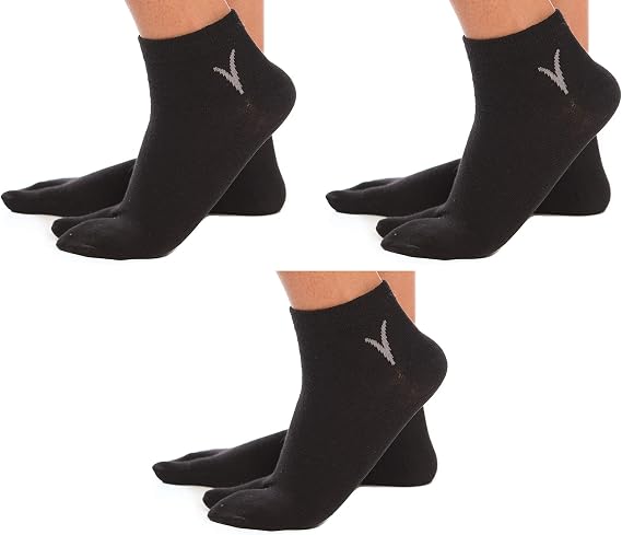 V-Toe Flip-Flop Tabi Cotton Socks - Split Toe Design for Men & Women, 3 Pairs Pack - Black, White & Gray, Thinner Ankle Size