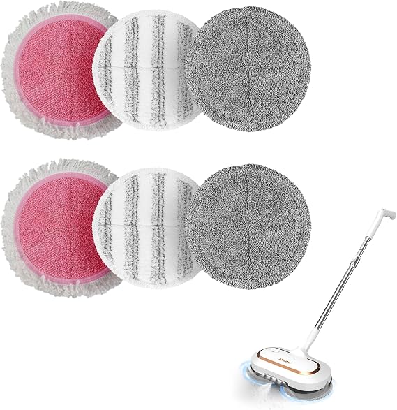 AlfaBot S2 Electric Mop Replacement Pads, Cordless Spin Mop Scrubbing Pads, Washable & Reusable Microfiber Pads for Hardwood, Tile, Laminate & Vinyl Floors