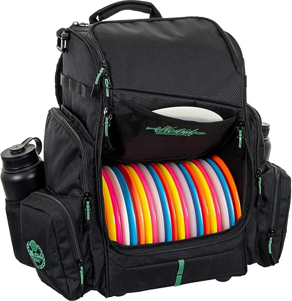 Westside Discs Noble Disc Golf Backpack | Large Frisbee Golf Bag | Main Compartment Holds up to 22 Discs | Extra Space on Sides for Accessories (Black)