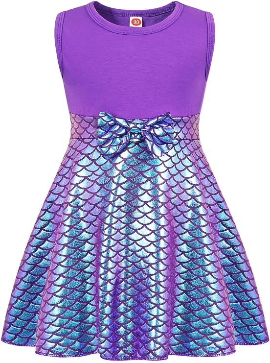 Little Girls Mermaid Princess Dress Toddler Halloween Cosplay Costume | Girls Mermaid Dress up Pretend Play Sleeveless Mermaid Scale Princess Dress Christmas Birthday Gift
