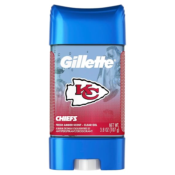 Gillette Kansas City Chiefs Antiperspirant and Deodorant, 72hr Instant Sweat & Odor Protection, Long Lasting Freshness & Protection, Anti-White Mark Technology, Clear Gel, Fresh Amber Scent, 3.8 oz