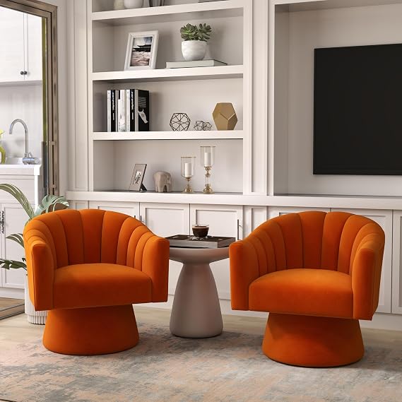 Swivel Accent Chair Set of 2, Modern Velvet Barrel Chair for Living Room