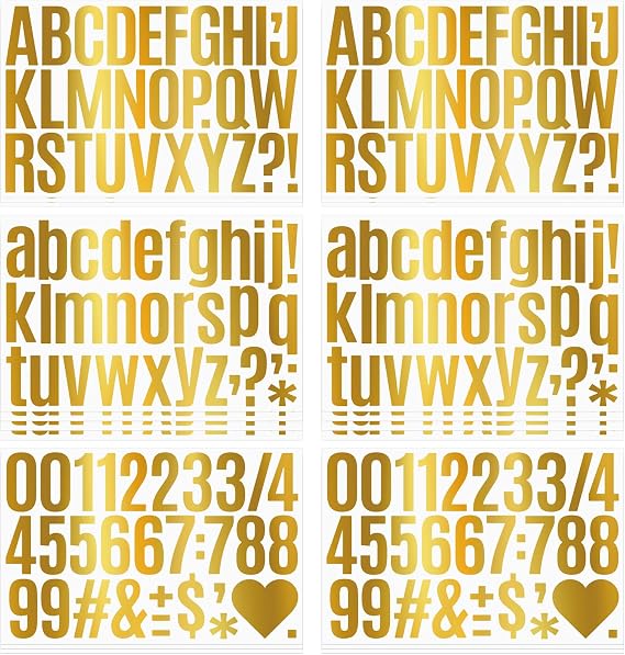 634 Pieces Gold Letter Stickers - 20 Sheets Large 2 Inch Self-Adhesive Number Alphabet Kit - Waterproof for Bulletin Board, Mailbox Numbers, Labels, DIY Crafts, Art Making