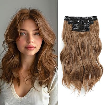 Clip In Hair Extensions, 14inch Short Wavy Curly Clip In Hair Extensions Blonde Beach Wavy Hair Extensions Invisible Lace Weft Hairpiece for Women