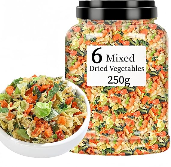 Dried Vegetables Mixed | 250g/can | Dehydrated Vegetables | Carrot, Cabbage, Kale, Pumpkin, Purple Sweet Potato & Potato | No Additives, No Colourants | Ready To Use for Cooking, Soup, Stew