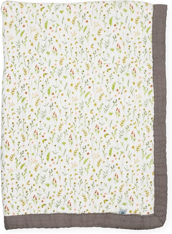 Little Unicorn 100% Certified Organic Newborn Receiving Quilt | Ultra- Soft, Multi-Layered Muslin Fabric | Gift for Newborns & on-the-go (Floral Field)