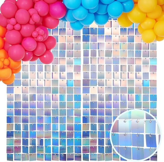 Operitacx 30pcs Shimmer Wall Backdrop Sequin Panel Decorative Iridescent Background Panel Silver Background for Graduation Anniversary Backdrop Engagement Wall Decor
