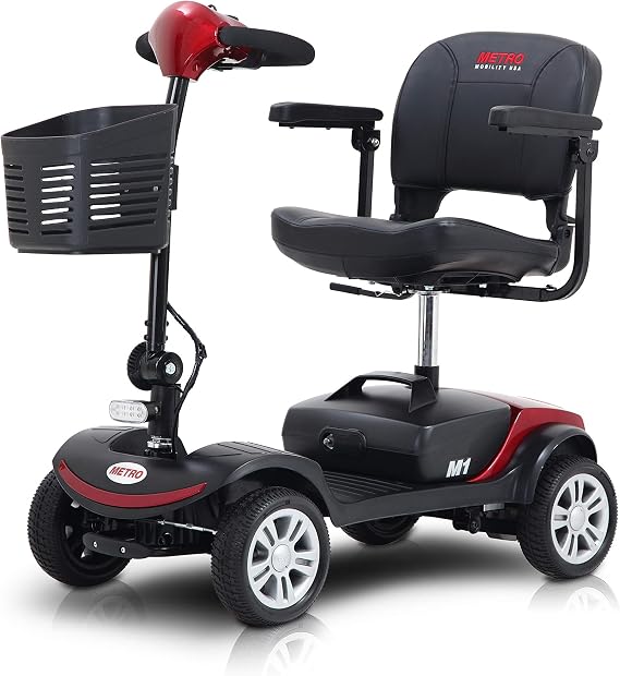 4 Wheels Mobility Scooter, Electric Powered Device, Outdoor Compact Mobility Scooters for Adults, Elderly and Travel (Red)