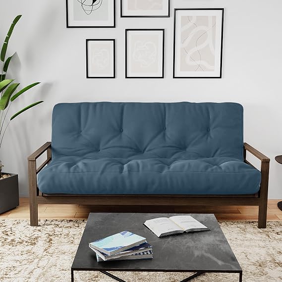 Royal Sleep Products by The Futon Factory 8 inch Memory Foam Futon Mattress - Cover - Size - CertiPUR Certified Foams - Made in The USA (Frame Not Included) (Denim Blue, Full)