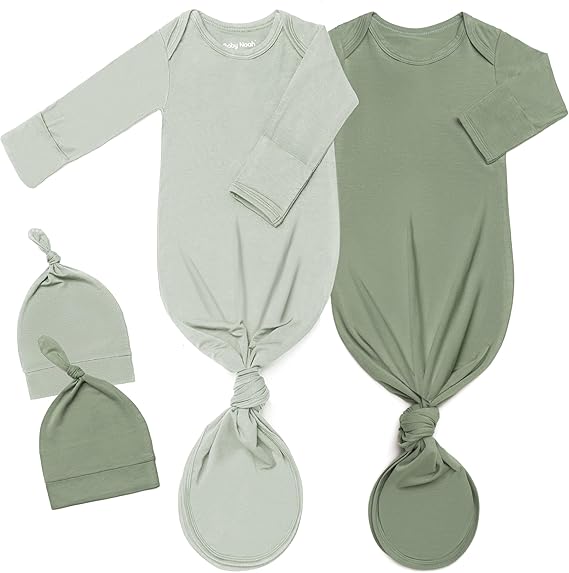 2Pk Newborn Knotted Gown Set, Soft Baby Sleep Sack & Hat, Boys Girls Clothes, Easy Diaper Change Baby Gift