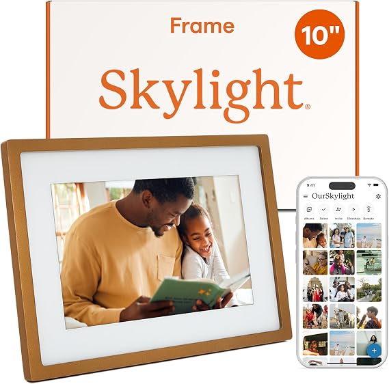 Skylight Digital Picture Frame, Load from Phone Capability, 10" Gold