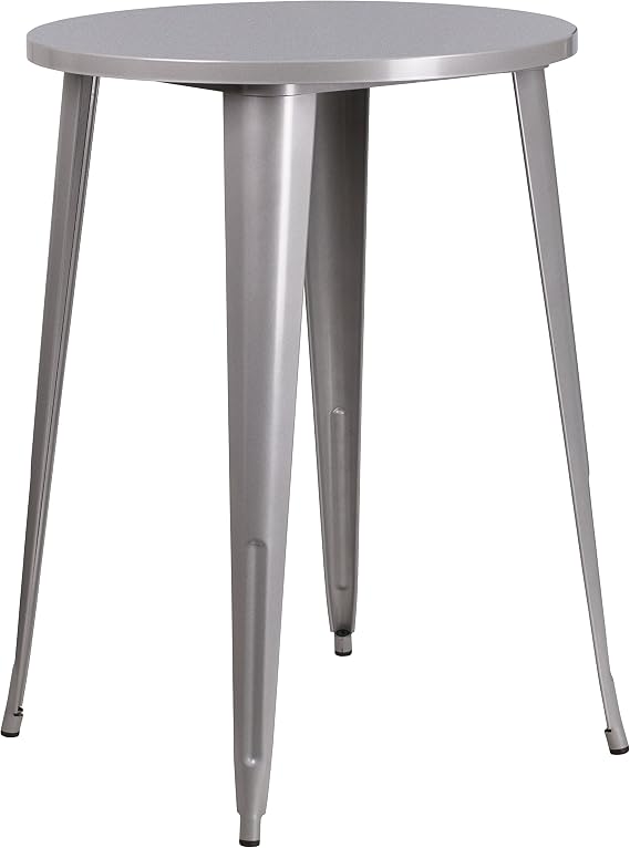 Flash Furniture Commercial 30 in Metal Indoor/Outdoor Round Table, Silver