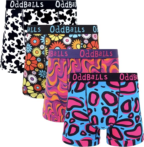 OddBalls Mens Boxers, 4 Pack - Patterned, Cotton Boxer Shorts Briefs