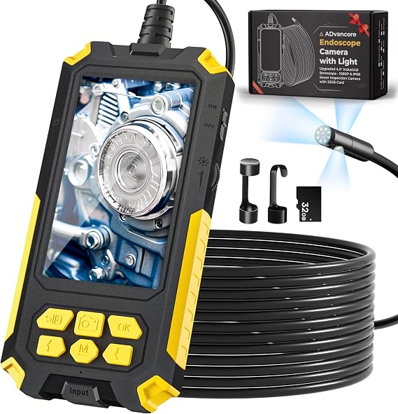 Triple-Lens Endoscope Camera with Light, Tool Mens Gifts for Fathers, Dad, Husbands, 1080P Borescope with 32GB Card, IP68 & 4.5" Sewer Inspection Camera with 16.5FT Semi-Rigid Cable