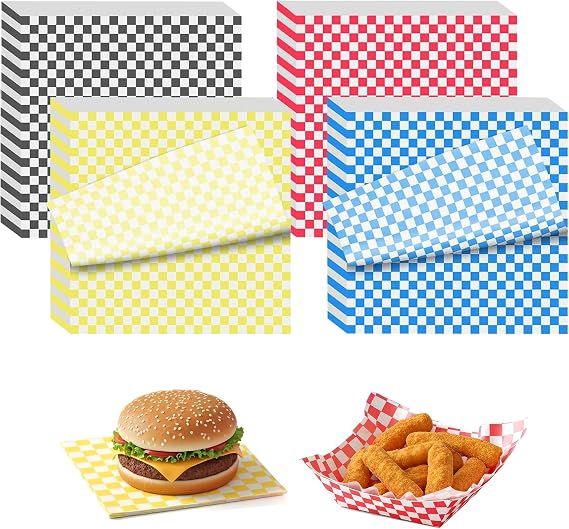 200Pack Checkered Deli Paper Sheets, 12 12 Inch, Dry Waxed Sandwich Wraps & Food Basket Liners GreaseResistant Wax Paper for Burgers, Subs, Fries, Bakery Use