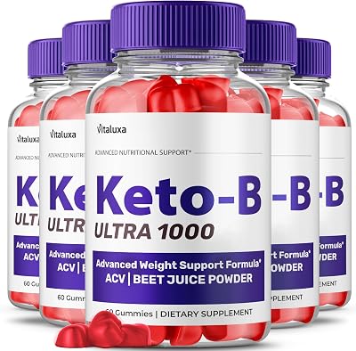 5 Pack Keto-B Ultra 1000 Gummies, Keto B ACV Gummys Advanced Loss Support Formula, Premium Natural Ingredients Gummi Apple Cider Vinegar Supplement Maximum Strength, Energy, Health, Wellness 300ct