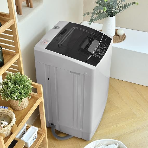 Top Loading Compact Fully Automatic Washing Machine, 1.24 Cu.ft, with LED Display, 8 Water Levels, 10 Wash Programs, Wash Schedule, Tub Air Dry, Tub Self Clean, Child Lock,Dorms, RVs, Camping