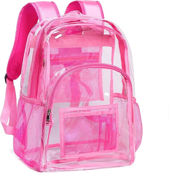 Vorspack Clear Backpack for School, 16 inch Heavy Duty Clear Bookbag | Transparent Backpacks with Organized Pockets, Reinforced Straps, 0.5mm Thick PVC, Fit 15.6" Laptop, for Students Work Travel