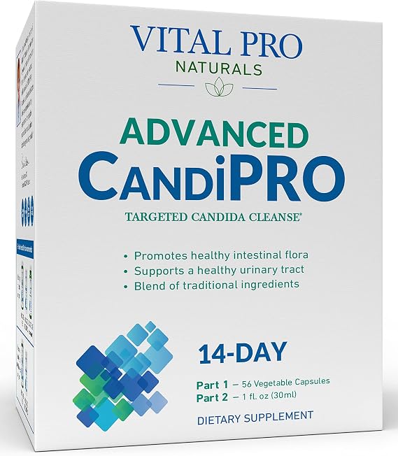 Vital Pro Naturals - Vital CandiPRO Intestinal Cleanse Formulated to Maintain a Healthy Intestinal Balance, 2-Part - 14 Day Kit, 56 Capsules, and 1fl oz Liquid Herbal Extract