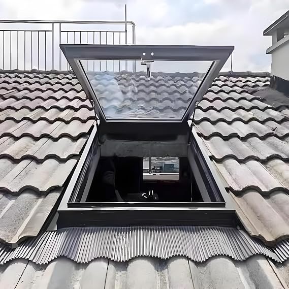Customizable Multi-Angle Skylight with Solar Protection Film - Manual Ventilation Roof Window for Attic Sunroom Basement - Maximize Natural Light & Airflow