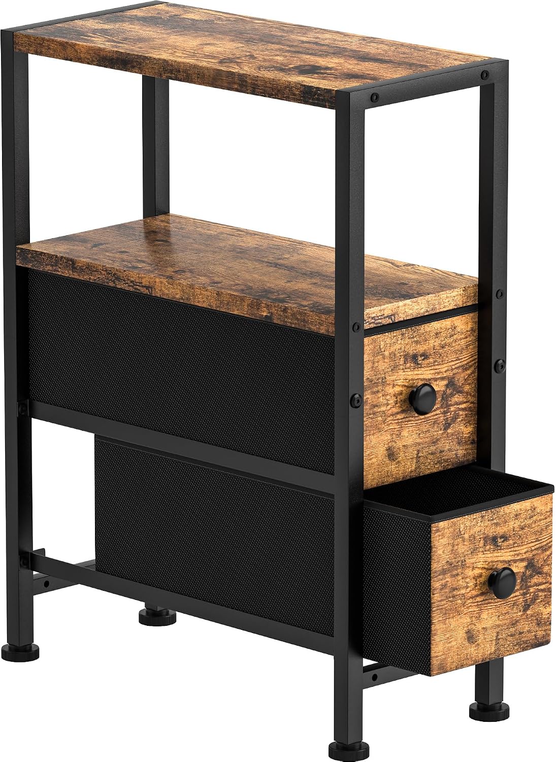 Small Narrow Side Table with Drawers, Skinny End Table for Small Spaces, Slim Nightstand with Storage, sofa bedside Table in Living Room, Bedroom, Study, kitchen and Balcony Rustic BrownM-LBZ83B1V1