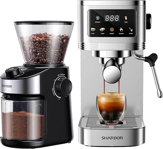SHARDOR Electric Burr Coffee Grinder for Home Use with SHARDOR Espresso Machine 20 Bar