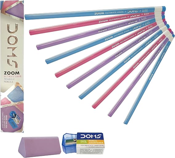 Doms Zoom Ultimate Dark Triangular 10 Pencils Eraser Sharpener Box Pack Write Draw