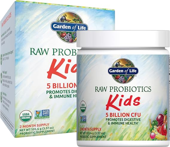 Garden of Life Raw Probiotics Kids Powder, Banana Flavor, 60 Servings | Whole Food Probiotic for Gut Health & Immune Support, For Children Ages 1 Year & Older, 5 Billion CFU