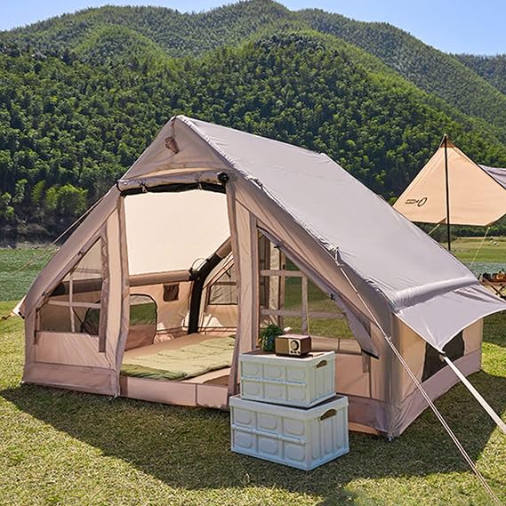 Inflatable Camping Tent with Pump, Large Outdoor Air Yurt Tent for 4-8 Person, Waterproof/Easy Setup - Canvas Hot Tents 4 Season Family Tents