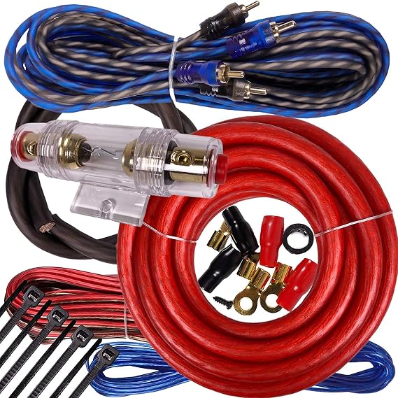 Audiobank 4 Gauge 2700 Watts Power Car Audio Amplifier Installation Kit Thick 17 Feet FT 4 Gauge GA Power Cable and Inline AGU Fuse Holder & 80A Fuse Included Red